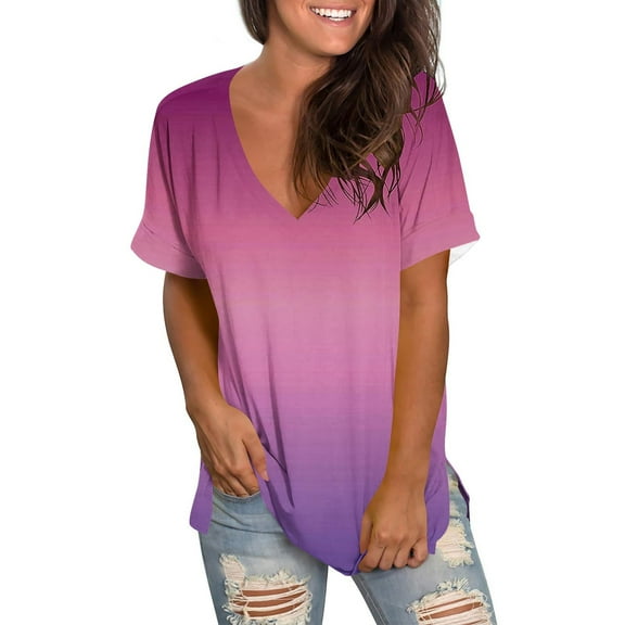 Inleife Fashion Women V-Neck Shoulder To Rolled Sleeve Short Sleeve Blouse Crewneck Short Sleeve Tops Plus Size Summer Tops