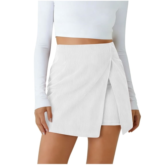 Inleife Fashion Women's Casual Solid Zipper Dressy Dress Short Skirt for Women White S