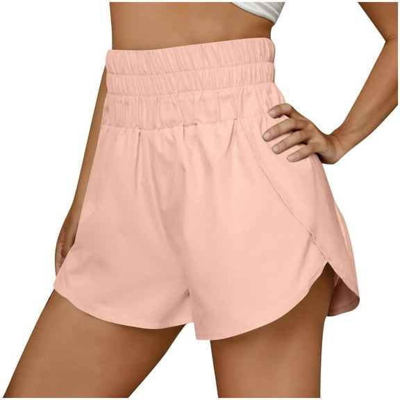 Inleife Fashion Women's High Waisted Elastic Waist Wide Half Shorts Pants Casual Summer Comfortable Pant Pink S