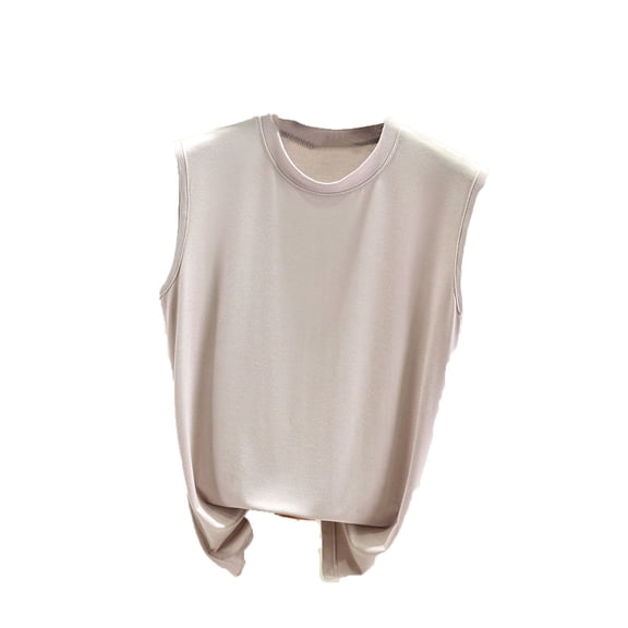 Inleife Fashion Women's Summer Tanks Sleeveless Round-Neck Comfy Solid Regular Tank Tops Beige L