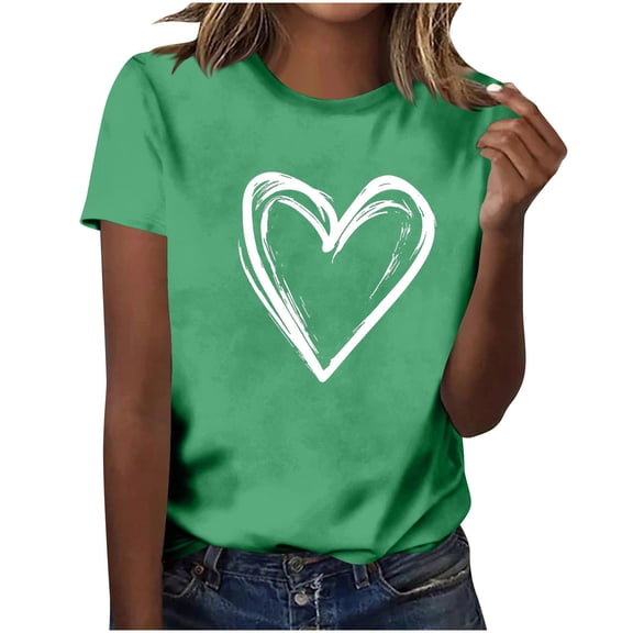 Inleife Fashion Women's Valentine's Day Tees Short Sleeve Casual Leopard Printed Loose T-shirt Tops Green L
