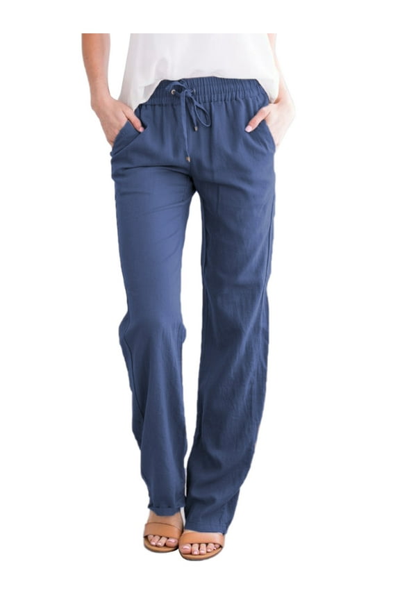 Inleife Fashion Womens Spring Summer Casual Loose Pants Solid Cotton And Linen Pocket Pant Trousers