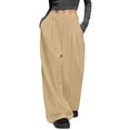 thumbnail image 1 of Inleife Fashion Womens Stretch Pants Solid Color Elastic Waist Casual Clothes Pockets Full Length Pants for Women Khaki XL, 1 of 6