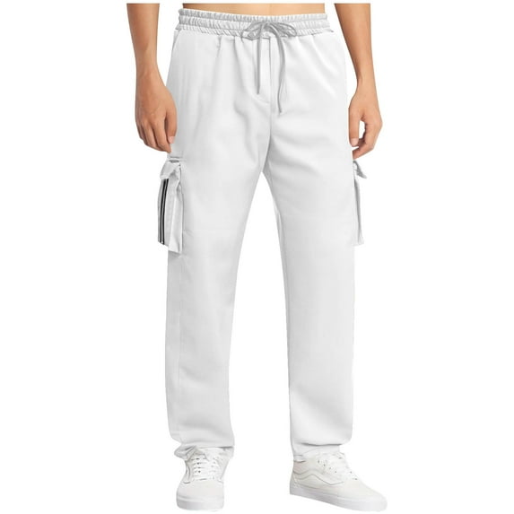 Inleife Fleece-Lined Pants for Men Casual Solid Multiple Pockets Outdoor Straight Type Fitness Pants Cargo Pants Trousers