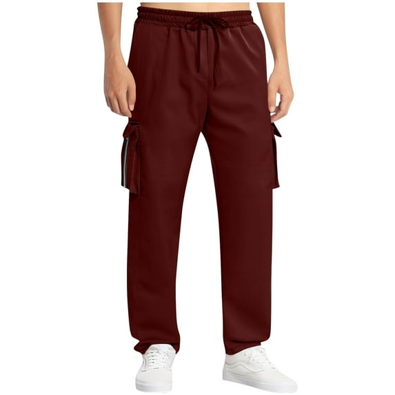 Inleife Fleece-Lined Pants for Men Casual Solid Multiple Pockets Outdoor Straight Type Fitness Pants Cargo Pants Trousers