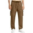 thumbnail image 1 of Inleife Fleece-Lined Pants for Men Casual Solid Multiple Pockets Outdoor Straight Type Fitness Pants Cargo Pants Trousers, 1 of 6