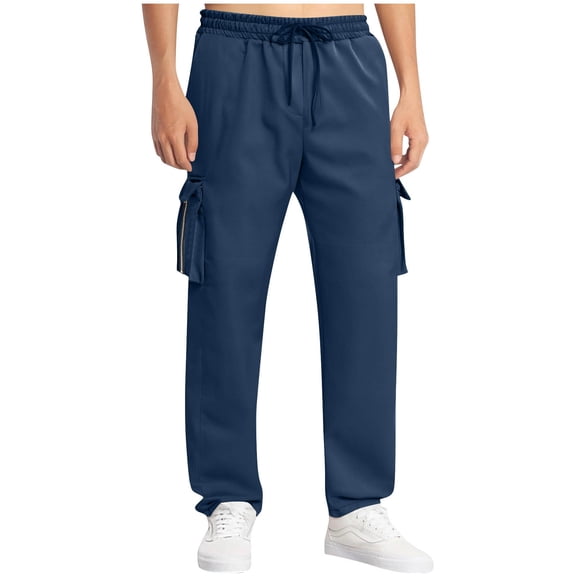 Inleife Fleece-Lined Pants for Men Casual Solid Multiple Pockets Outdoor Straight Type Fitness Pants Cargo Pants Trousers