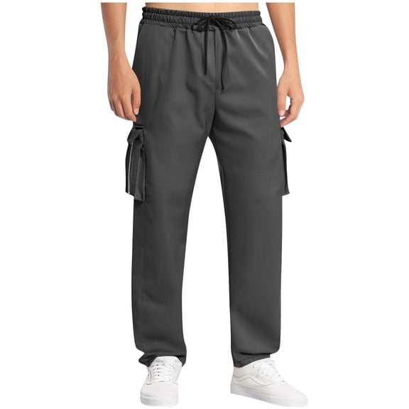 Inleife Fleece-Lined Pants for Men Casual Solid Multiple Pockets Outdoor Straight Type Fitness Pants Cargo Pants Trousers