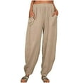 thumbnail image 1 of Inleife Full Length Pants Clearance Fashion Women Summer Casual Loose Cotton Linen Pocket Solid Trousers Pants, 1 of 6