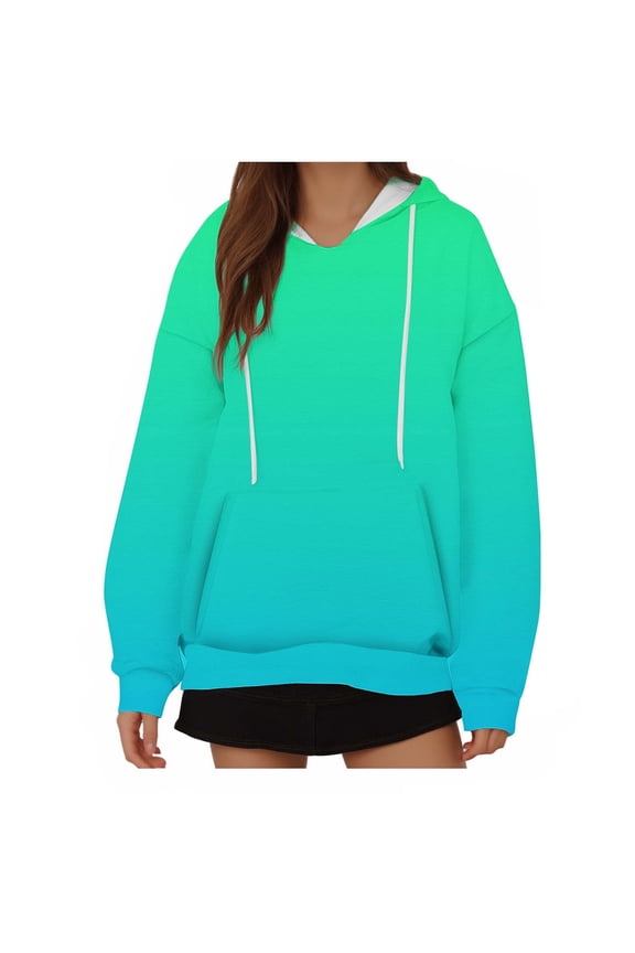 Hoodies for Women Women's Loose Fitting Long Sleeved Hoodie Sports Top Gradient Printing