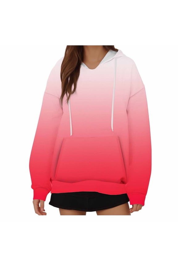 Hoodies for Women Women's Loose Fitting Long Sleeved Hoodie Sports Top Gradient Printing