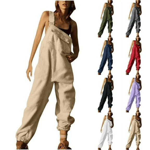Inleife Jumpsuits for Women Womens Fleece Overalls Onepiece Jumpsuits Adjustable Suspender Straps Warm Winter Fuzzy Ski Pants