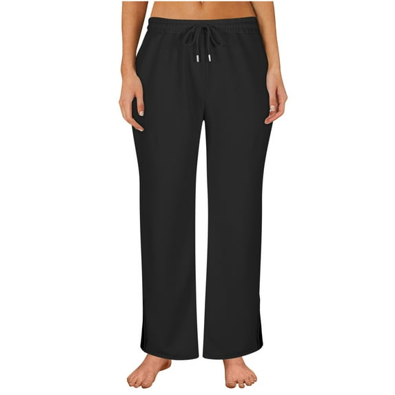 Inleife Ladies' Casual Pants Wide Leg Drawstring Color Blocked Pocket Pants Long Pants for Women