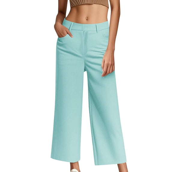 Inleife Ladies' Solid Color Casual Suit Trousers Loose Cropped Pants