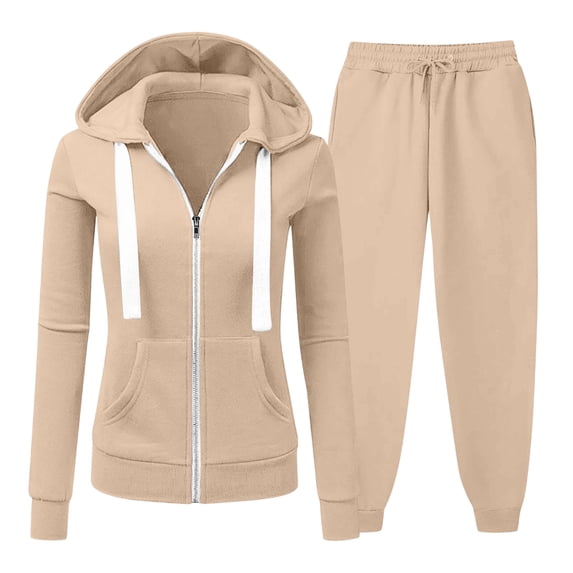 Inleife Ladies Two Piece Activewear Set with Zipper Hooded Sweatshirt and Tapered Joggers, Relaxed Fit Lounge Suit for Daily Wear and Sports