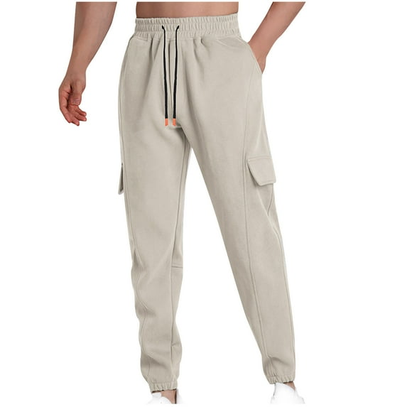 Inleife Large Size Mens Pants Men's Fashion Drawstring Elastic Waist Solid Color Casual Sweat Length Pants