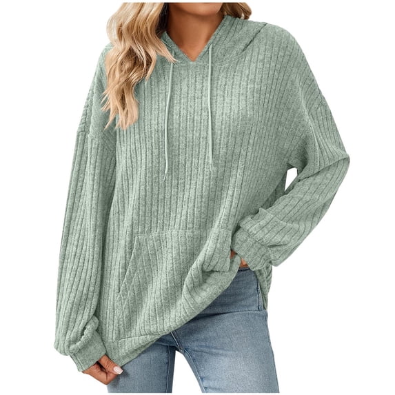 Inleife Lightweight Comfy Hoodies for Women Casual Loose Solid Color Hooded Pocket Drawstring Long Sleeves Tops