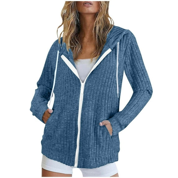 Inleife Lightweight Jackets Women, Women's Casual Loose Fashion Color Pocket Zippered Jacket Long Sleeve Coat