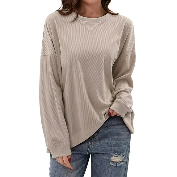 Inleife Loose Blouses for Women Ladies Corduroy Round Collar Print Long Sleeve Top
