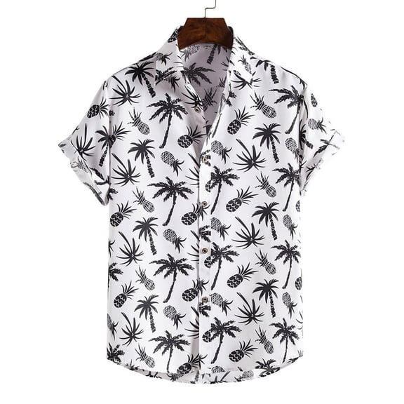 Inleife Men Casual Solid Turndown Short Sleeve Button Closure Shirt Hawaii Blouse