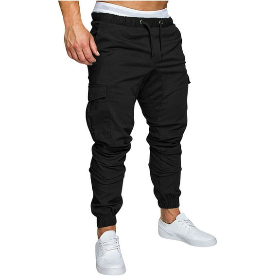 Inleife Men Winter Cargo Pants Trousers Multi Pocket Button Elasticated Trousers Cuffed Pants