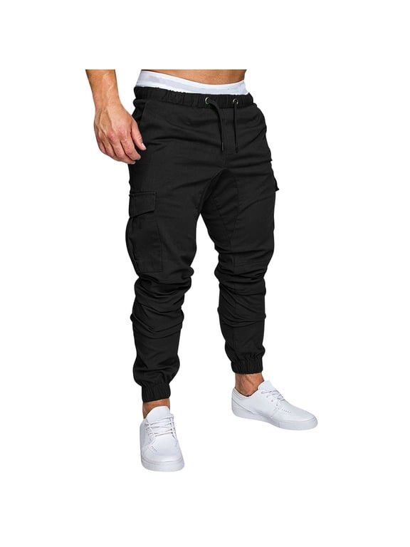 Men Winter Cargo Pants Trousers Multi Pocket Button Elasticated Trousers Cuffed Pants