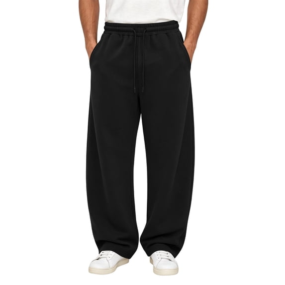 Inleife Men's Baggy Barrel Leg Sweatpants Solid Color Drawstring Wide Leg Joggers with Pockets Casual Loose Fit Trousers