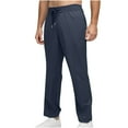 thumbnail image 1 of Inleife Men's Casual Pocket Long Trousers Drawstring Solid Color Elastic Waist Cropped Pants Navy, 1 of 5
