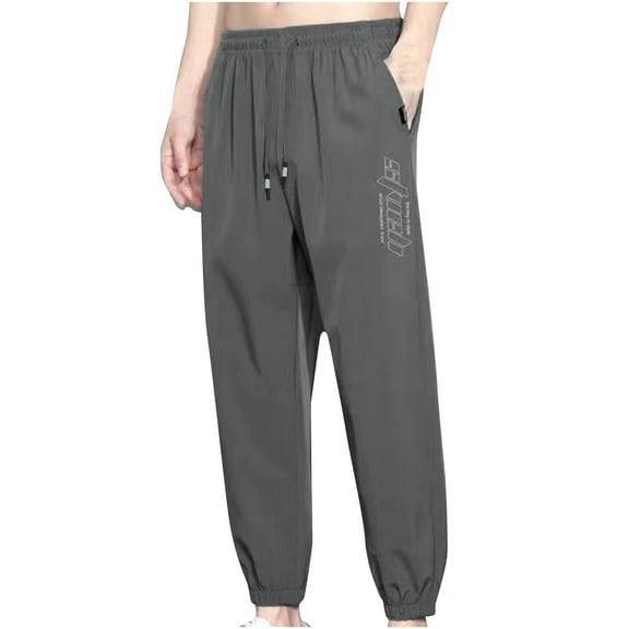 Inleife Men's Casual Trousers Fashion Pocket Ankle Binding Solid Color Elastic Waist Drawstring Cropped Pants