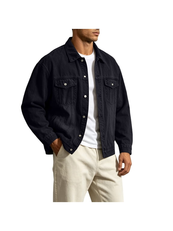 Men's Classic Vintage Washed Denim Jacket, Loose Fit Button-Up Trucker Coat, Everyday Casual Streetwear Fashion Jackets