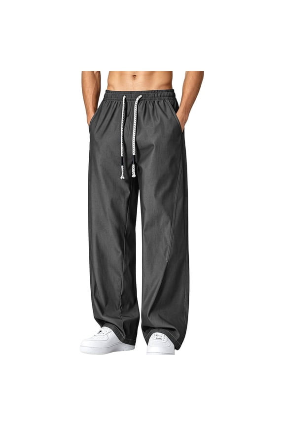 Men's Essential Wide-Leg Lounge Joggers Adjustable Drawstring Waist with Contrast Striped Sides & Deep Side Pockets, Versatile Solid Color Sweatpants for Casual Sporty Looks