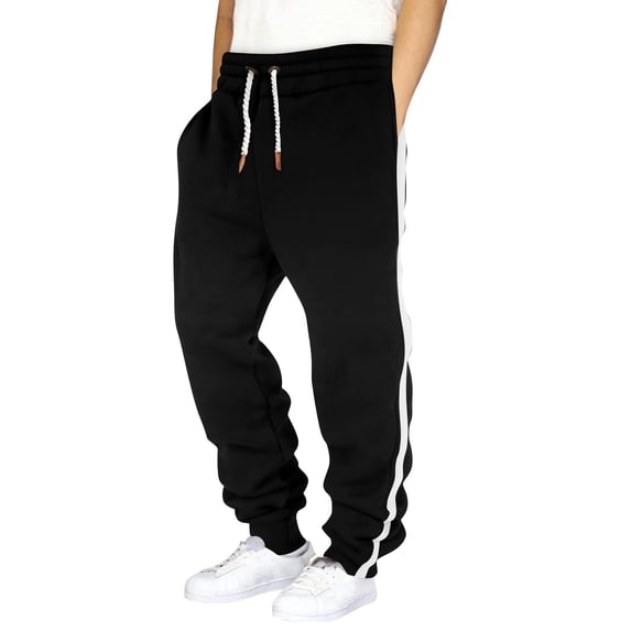 Inleife Men's Joggers Casual Solid Color Pocket Elastic Waist Drawstring Workwear Sports Pants Black