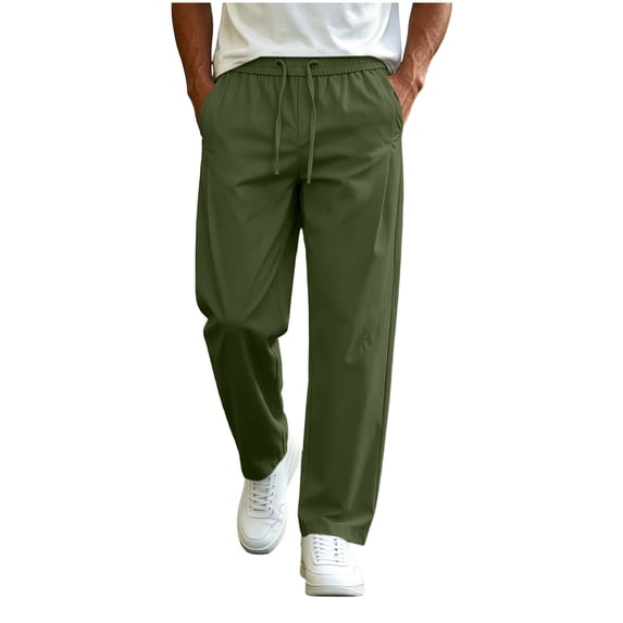 Inleife Men's Lightweight Casual Pants Drawstring Waist Solid Color Relaxed Fit Straight-Leg Trousers with Side Pockets, Comfortable Open-Bottom Lounge Bottoms
