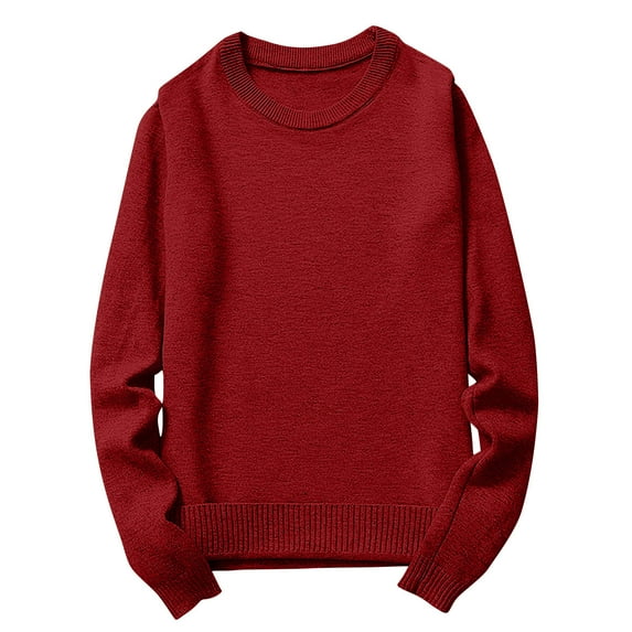 Inleife Men's Solid Color Knitted Sweater Crew Neck Pullover Long Sleeved Loose Bottomed Sweater Top Sweater