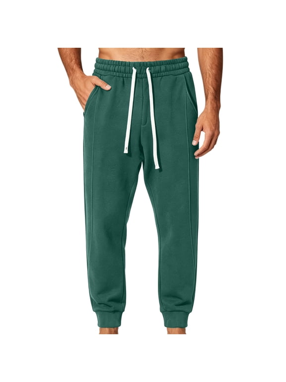 Men's Solid Twill Jogger Pants Relaxed Cuffed Sweatpants with Drawstring Waist for Sports Leisure