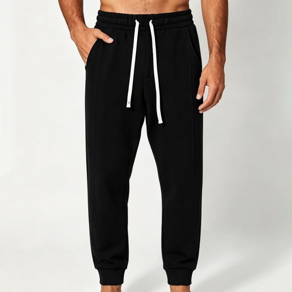 Inleife Men's Solid Twill Jogger Pants Relaxed Cuffed Sweatpants with Drawstring Waist for Sports Leisure