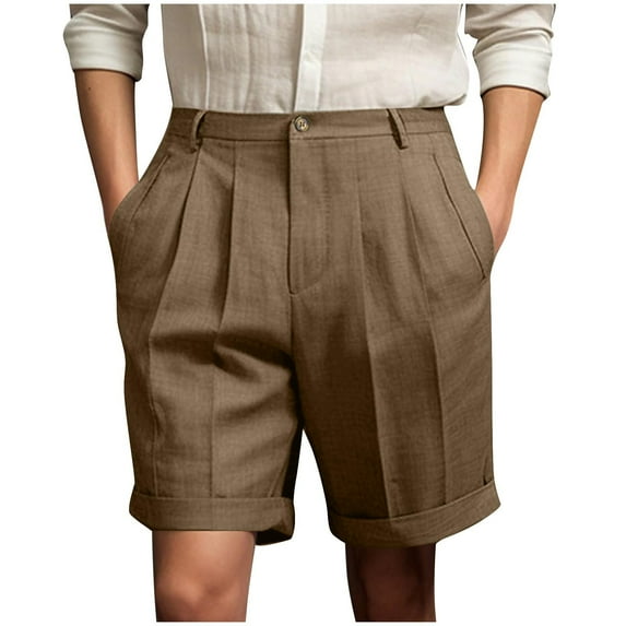 Inleife Men's Suit Shorts Pants Solid Color Button Zipper Casual Beach Shorts Summer Shorts