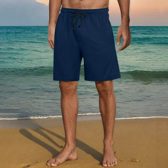 Inleife Elastic Waist Men's Summer Casual Breathable Shorts Solid Color Straight Leg Cropped Shorts Sports Shorts