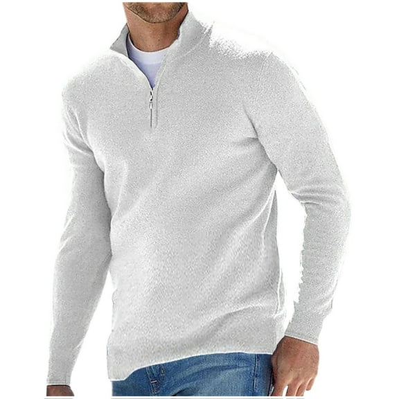 Inleife Men's Zipper Stand Collar Sweaters Solid Color Long Sleeve Stand Collar Sweater