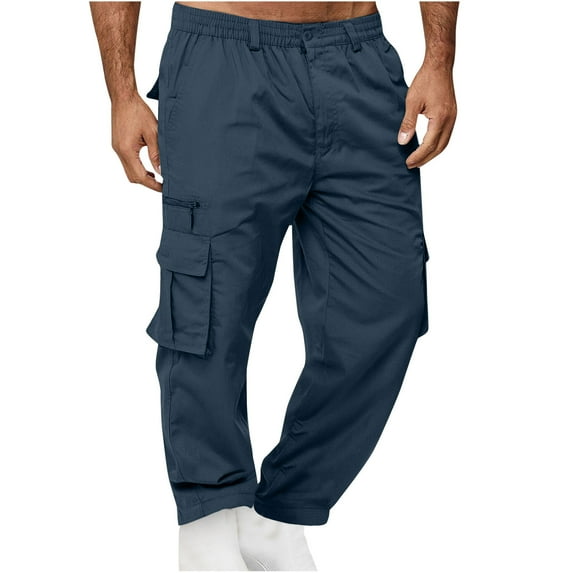 Inleife Mens Cargo Pants Clearance Solid Casual Multiple Zipper Button Pockets Trousers Men's Outdoor Straight Type Fitness Pants Cargo Pants Navy XXXL
