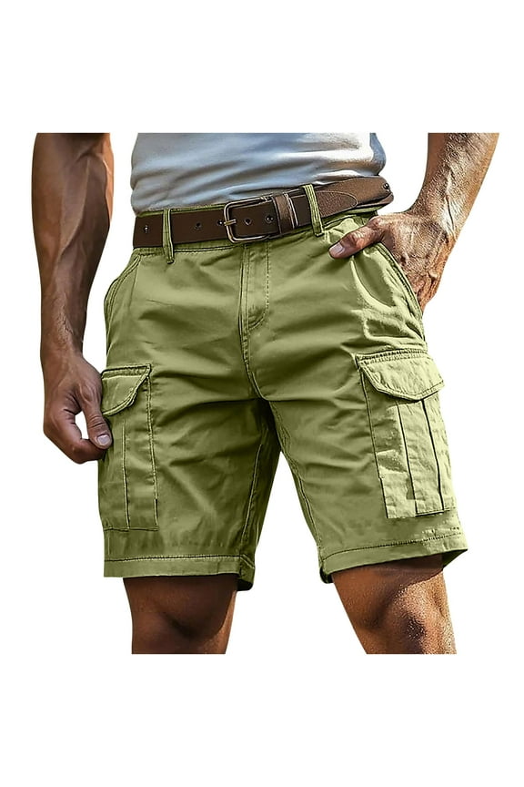 Mens Cargo Shorts Men's Solid Color Sports Fitness Outdoors Shorts Zipper Pockets Button Cargo Pants