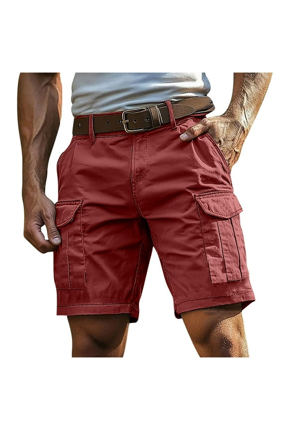 Mens Cargo Shorts Men's Solid Color Sports Fitness Outdoors Shorts Zipper Pockets Button Cargo Pants