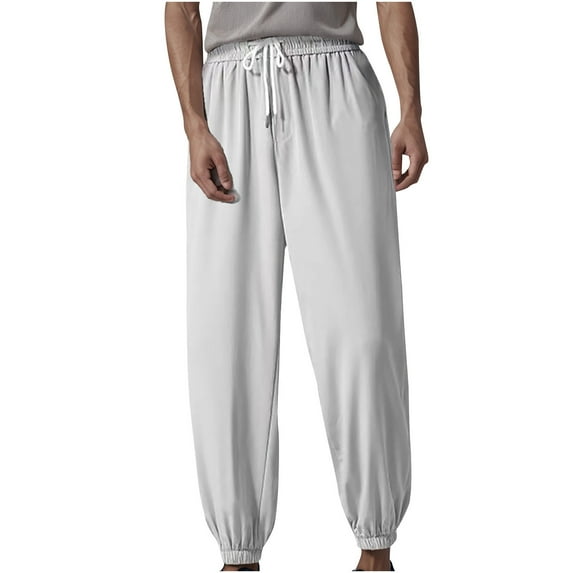 Inleife Mens Casual Pants Comfy Drawstring Men's Fashion Base Solid Color Pocket Casual Jogger Long Pants