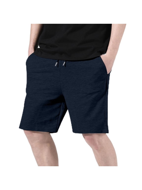 Mens Half Shorts Pants Men's Cotton Vintage Knitted Drawstring Elastic Waist Shorts Sports Knee Length Home Shorts