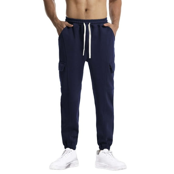 Inleife Mens Long Pants Men Fashion Solid Casual Elastic Waist With Pocket Trousers Sport Pants