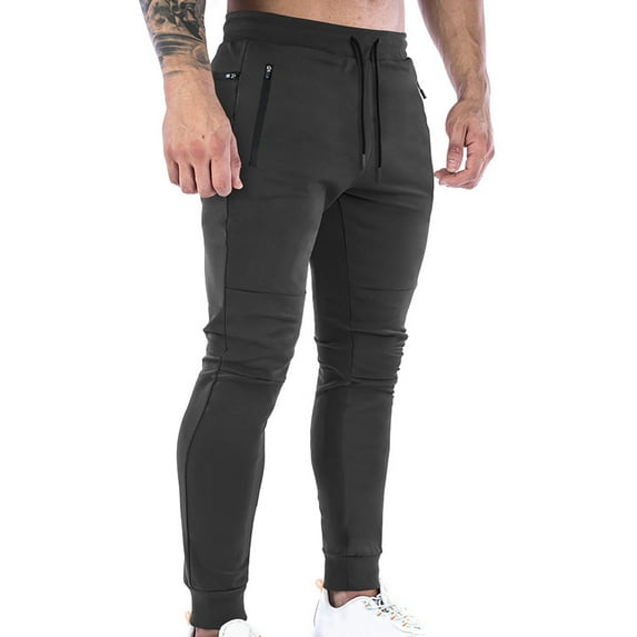 Inleife Mens Pants Men Solid Color Pockets Zipper Pull Rope Fashion Casual Comfort Pants
