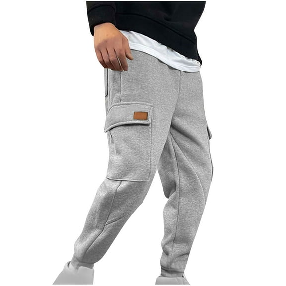 Inleife Mens Pants Men's Fashion Drawstring Elastic Waist Solid Color Casual Sweat Length Pants Gray XXL