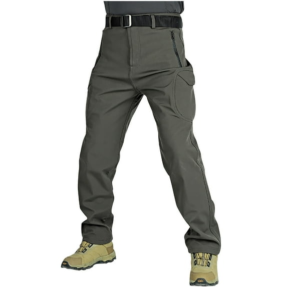 Inleife Mens Pants Men's Handsome Solid Color Multi Pocket Plush Warm Work Pants Dark Gray M