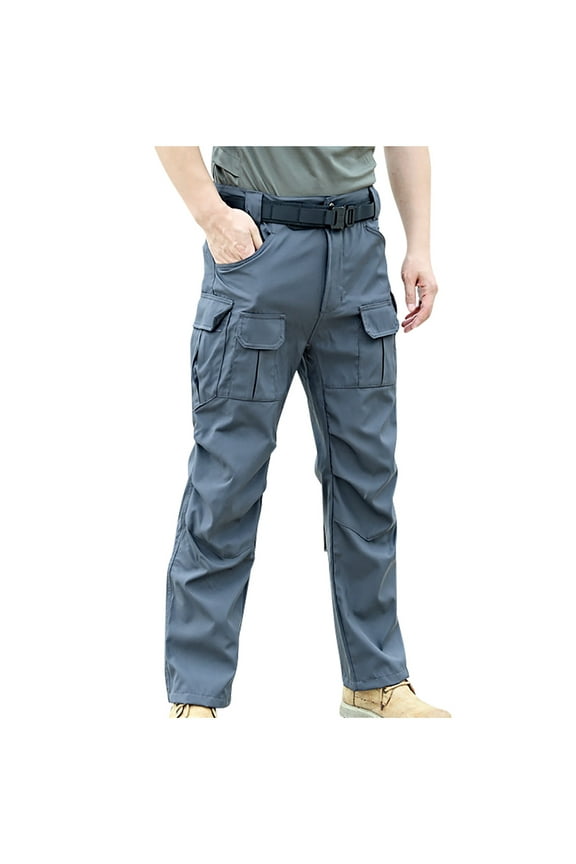 Mens Pants Men's Handsome Solid Color Multi Pocket Plush Warm Work Pants Navy XXL