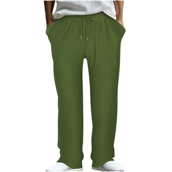 Inleife Mens Pants Clearance Men's Solid Color Sport Loose Pleated Small Legs Lace-Up Solid Color Full Length Pants Army Green S